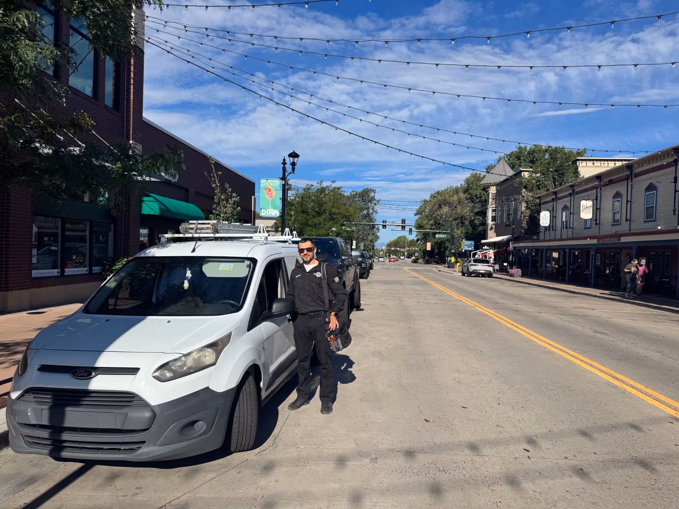 ColdPros van and technician on Mainstreet in downtown Parker, Colorado
